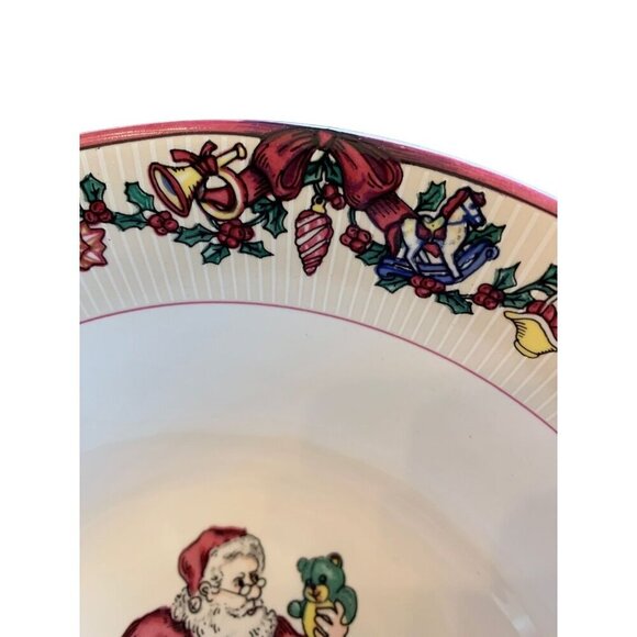 Fitz & Floyd Santas List Serving Bowl 1994 Christmas Holiday Stoneware VTG - Picture 2 of 7